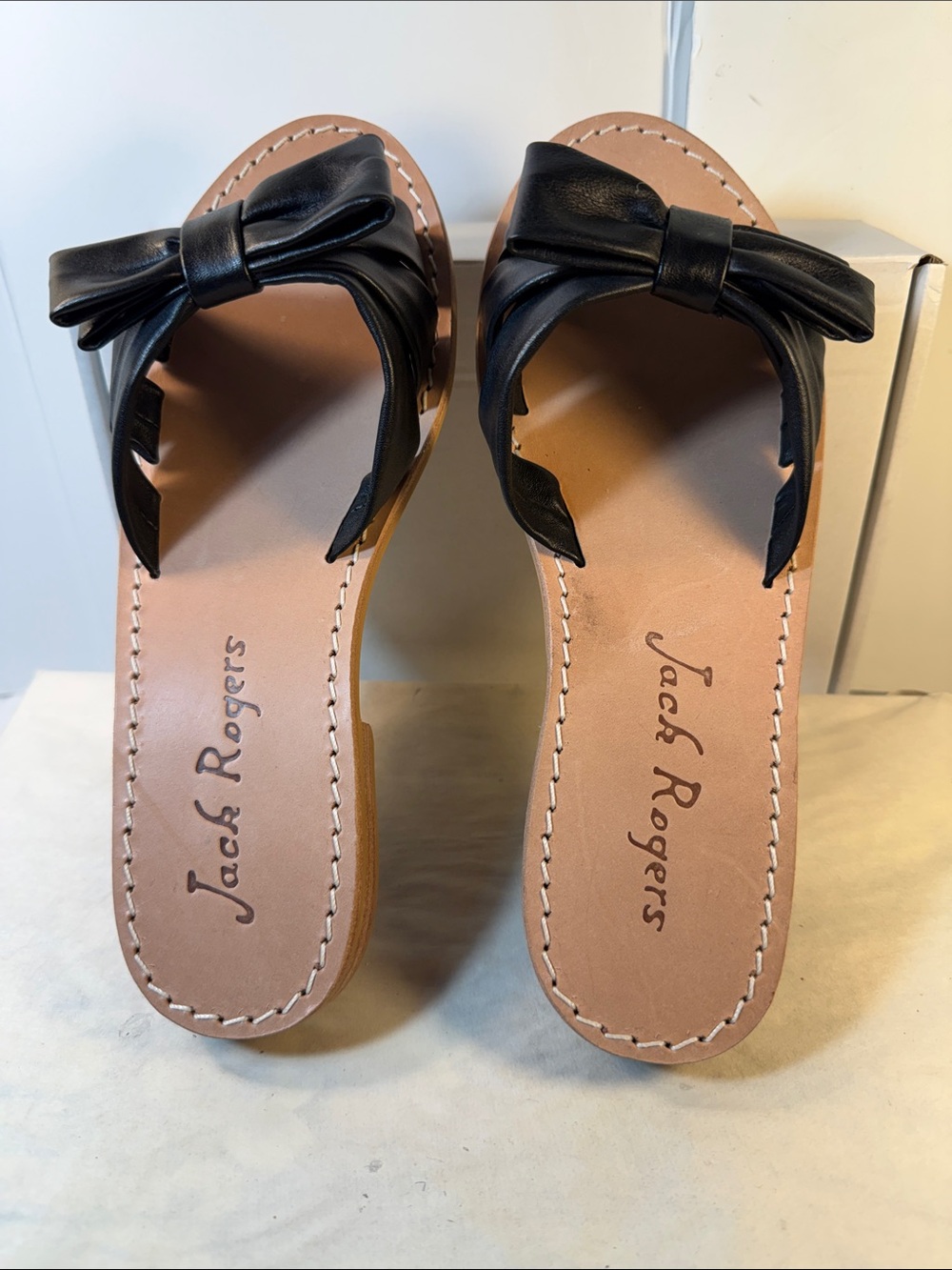 Jack Rogers Black Knotted Leather Slide Sandals